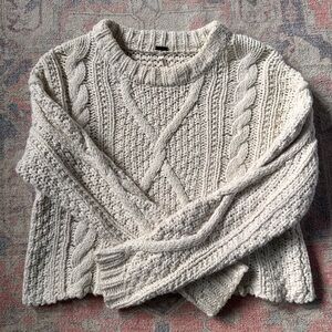 Free People Cutting Edge Textured Cream Cable Knit Sweater